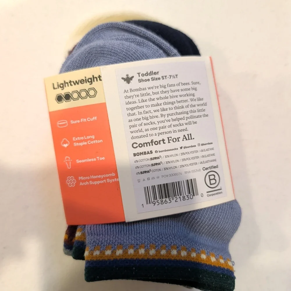 K0 Bombas 4bPairs Toddler Lightweight Socks Fair Isle Shoe Size 5T-7.5T NEW